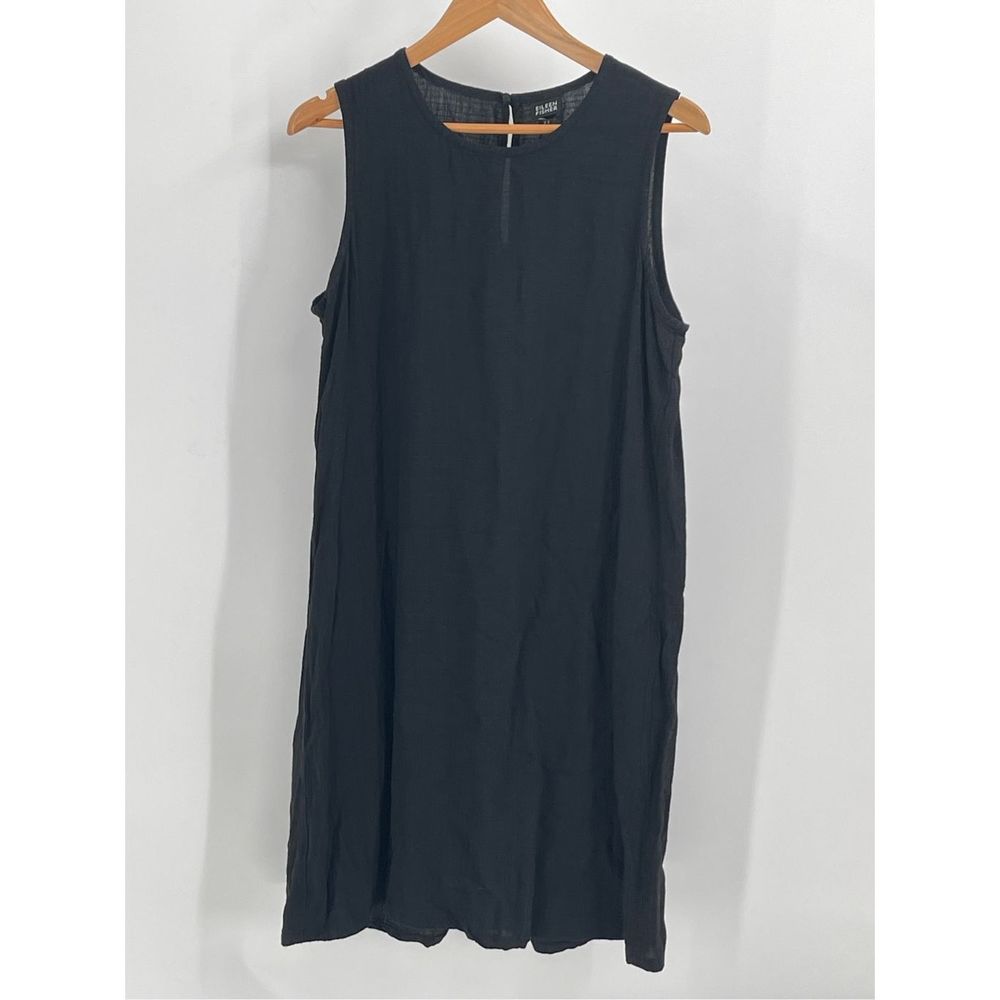 Eileen Fisher Dress Linen Women's Size Large Black Sleeveless